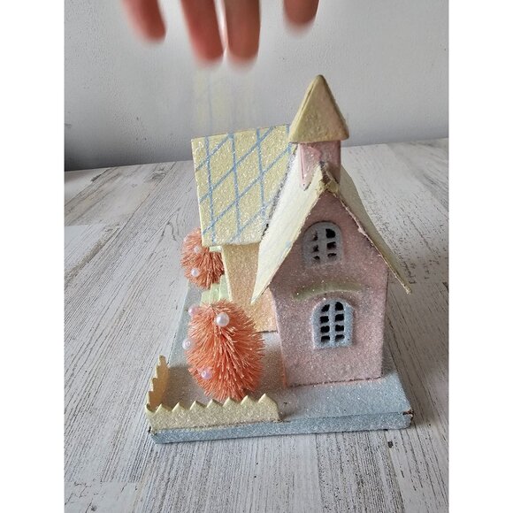 Pier 1 cardboard cottage village house tree spring Easter decor glitter sparkle - Picture 5 of 13